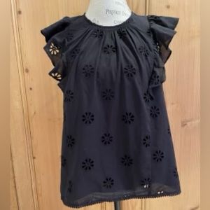 Kate Spade Clover Eyelet Ruffle Sleeve Shell